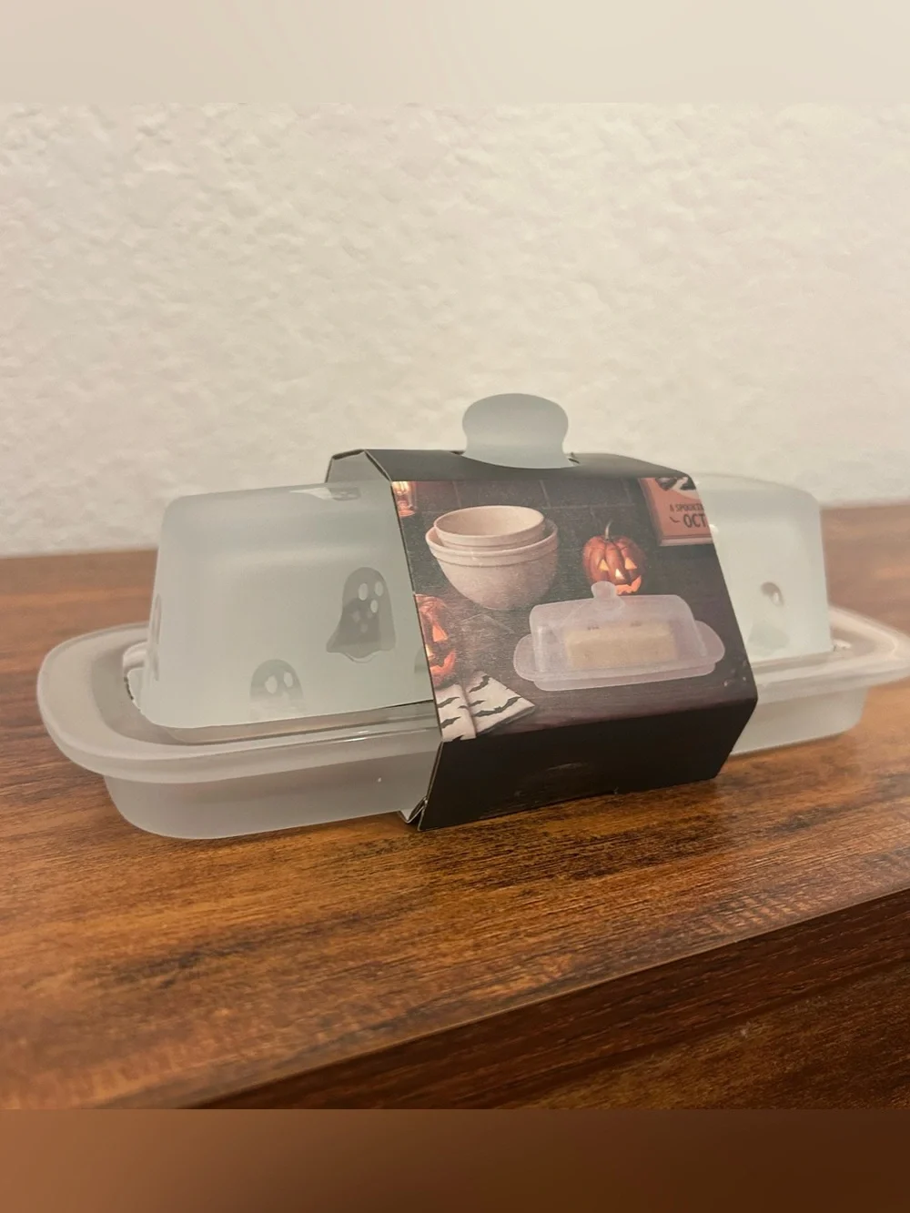 CWC Cook With Color Ghost Frosted Glass Halloween Butter Dish